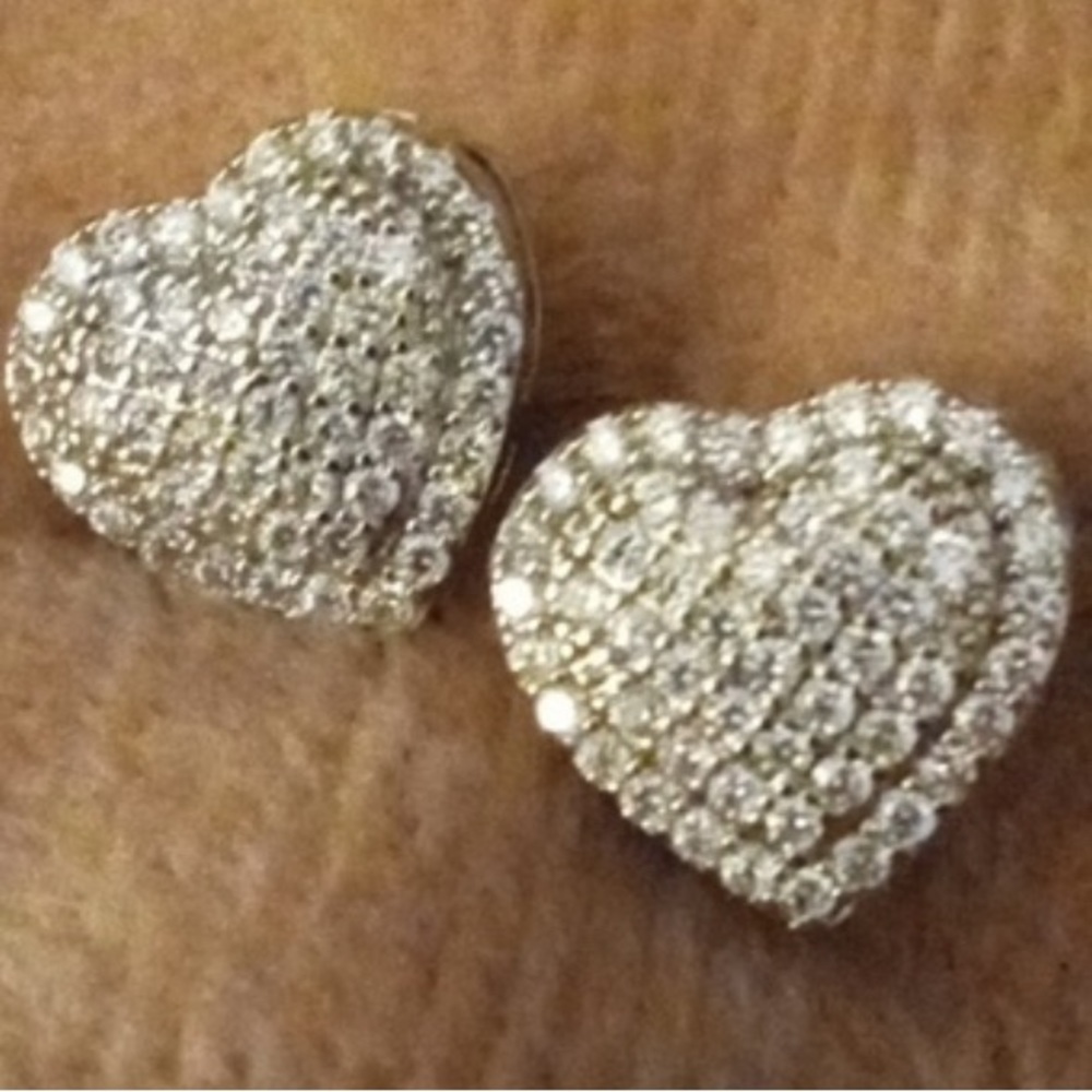 Silver Heart Cubic Zirconia Stud Earrings - Picture 3 of 4